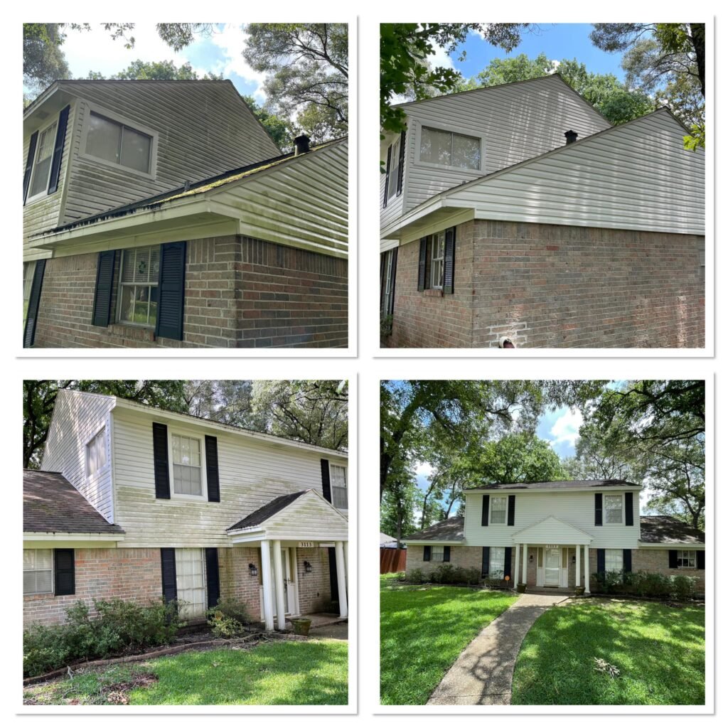 Regular House Exterior Cleaning in Houston Texas Before and after pressure washing is done.